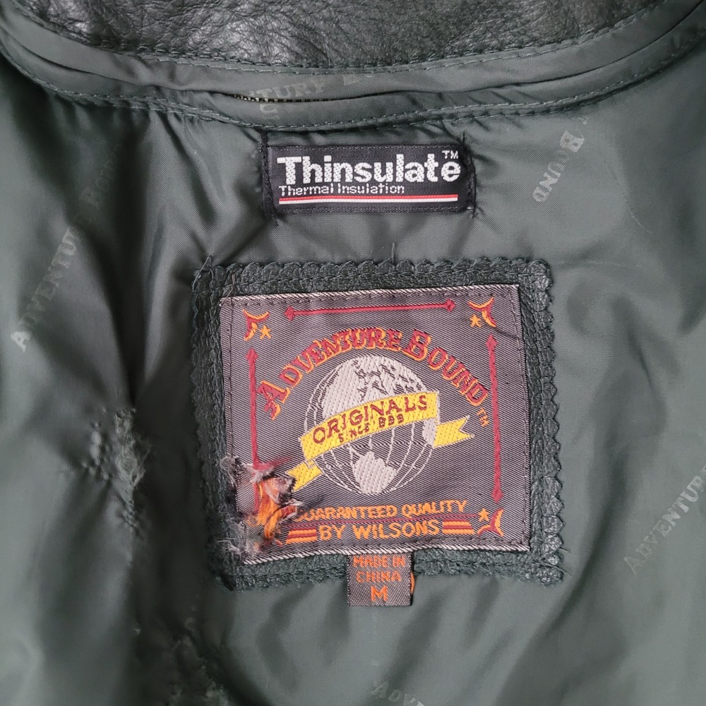 Vintage Adventure Bound Wilson's dark green leather bomber jacket thinsulate‎ - Picture 12 of 16
